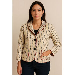 Women's Talbots Petite 8 Jacket Beige with Black and Red Trim